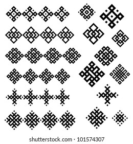 A set of of black and white geometric designs 3. Vector illustration.