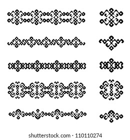 A set of black and white geometric designs 14. Vector illustration. Border decoration elements patterns in black and white colors.