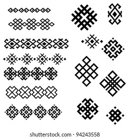 A set of of black and white geometric designs 2. Vector illustration.