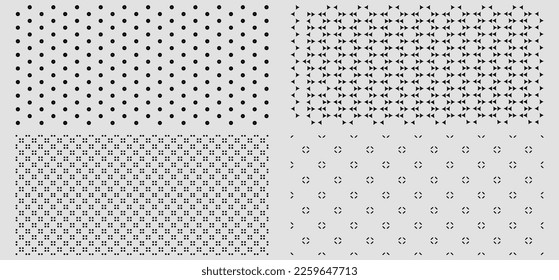 Satz geometrischer Schwarzweißmuster. Einfach wiederholbare Hintergründe.