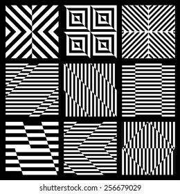 Set of black and white geometric seamless pattern with stripe. Abstract background, vector, illustration.