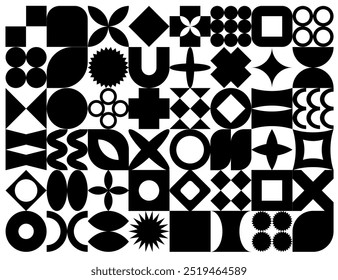 Set of black and white geometric shapes for banner and advertising design. Web design of sites and printed products. Modern vector elements fitting into a square.