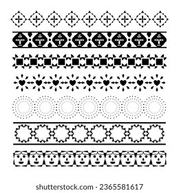 Set of black and white geometrical lines and borders, ornament and decorative dividers, cute and doodle style, vector, illustration.