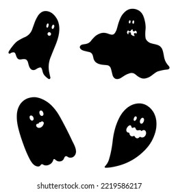 A set of black and white ghosts for the Halloween holiday. Vector illustration