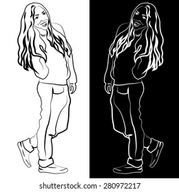 Set of black and white girls. Vector illustration