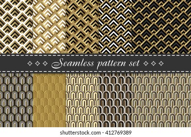 Set of black, white and gold simple trendy patterns. Vector illustration