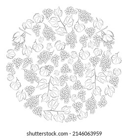 Eine Reihe von schwarz-weißen Trauben in einem Kreis. Vektorgrafik
