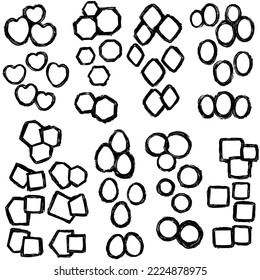 A set of black and white graphic ovals, hearts, diamonds, circles, squares and eggs, with an empty center. Photo frames. Silhouettes for the mask. Sublimation templates for romance and family photos