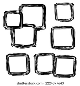 A set of black and white graphic squares with an empty center. Squares for photo frames. Silhouettes for the mask. Sublimation templates for romance and family photos.