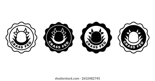 Set of a Black and White Grass Fed Icon Vector Design Illustration Template