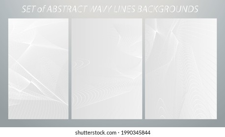 Set of black and white (grey) half tone line art backgrounds. Ideal for business card, brochure, flyer cover design. Vertical banner set.