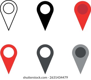 Set of black, white, grey and red location icons