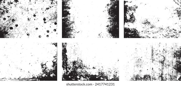 Set of Black and white grunge. Distress overlay texture. Surface dust and rough dirty wall background concept. Distress illustration simply place over object to create grunge effect. Vector EPS10.