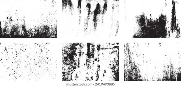 Set of Black and white grunge. Distress overlay texture. Surface dust and rough dirty wall background concept. Distress illustration simply place over object to create grunge effect. Vector EPS10.
