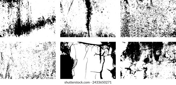 Set of Black and white grunge. Distress overlay texture. Surface dust and rough dirty wall background concept. Distress illustration simply place over object to create grunge effect. Vector EPS10.
