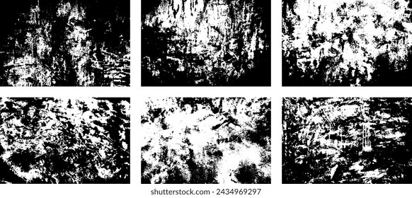 Set of Black and white grunge. Distress overlay texture. Surface dust and rough dirty wall background concept. Distress illustration simply place over object to create grunge effect. Vector EPS10.