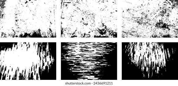 Set of Black and white grunge. Distress overlay texture. Surface dust and rough dirty wall background concept. Distress illustration simply place over object to create grunge effect. Vector EPS10.