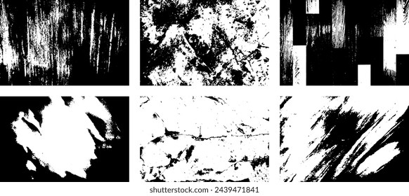 Set of Black and white grunge. Distress overlay texture. Surface dust and rough dirty wall background concept. Distress illustration simply place over object to create grunge effect. Vector EPS10.