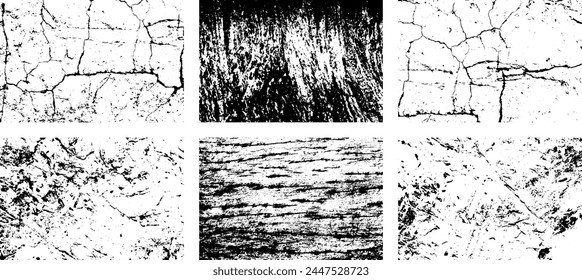 Set of Black and white grunge. Distress overlay texture. Surface dust and rough dirty wall background concept. Distress illustration simply place over object to create grunge effect. Vector EPS10.