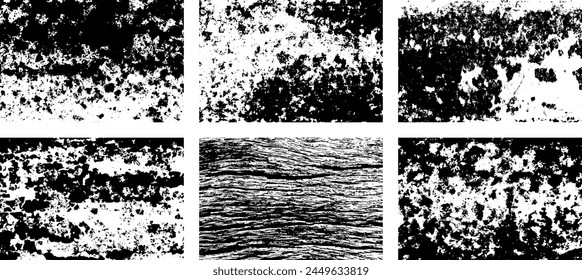 Set of Black and white grunge. Distress overlay texture. Surface dust and rough dirty wall background concept. Distress illustration simply place over object to create grunge effect. Vector EPS10.
