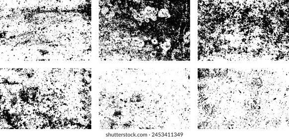 Set of Black and white grunge. Distress overlay texture. Surface dust and rough dirty wall background concept. Distress illustration simply place over object to create grunge effect. Vector EPS10.
