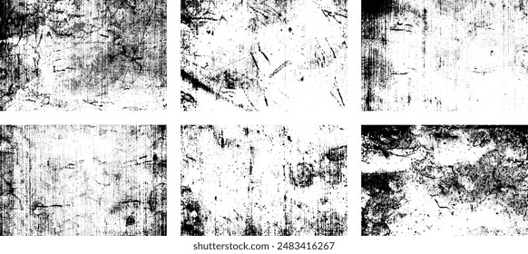 Set of Black and white grunge. Distress overlay texture. Surface dust and rough dirty wall background concept. Distress illustration simply place over object to create grunge effect. Vector EPS10.