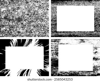 Set of Black and white grunge. Distress overlay texture. Surface dust and rough dirty wall background concept. Distress illustration simply place over object to create grunge effect. Vector EPS10.
