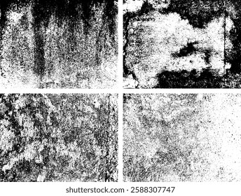 Set of Black and white grunge. Distress overlay texture. Surface dust and rough dirty wall background concept. Distress illustration simply place over object to create grunge effect. Vector EPS10.