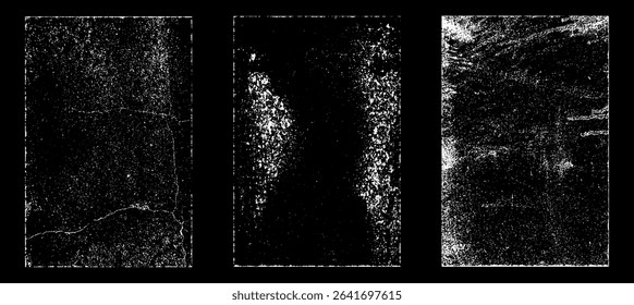 Set of Black and white grunge. Distress overlay texture. Surface dust and rough dirty wall background concept. Distress illustration simply place over object to create grunge effect. Vector EPS10.