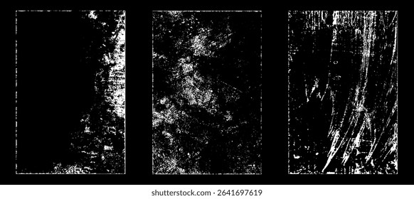 Set of Black and white grunge. Distress overlay texture. Surface dust and rough dirty wall background concept. Distress illustration simply place over object to create grunge effect. Vector EPS10.