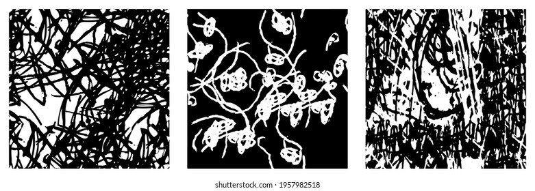 Set of black and white grunge textures