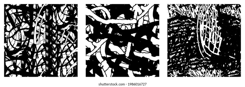 Set of black and white grunge textures