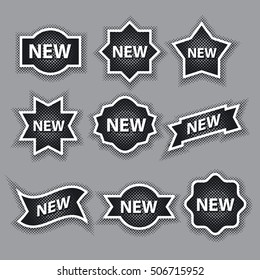 set of black and white halftone advertising stickers