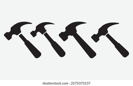 Set of Black and White Hammer Icons for Construction or Design Projects