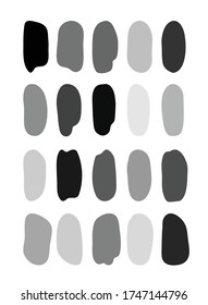Set of black and white hand brush strokes. Stains of paint or ink. Stickers for interior decor. Vector illustration isolated on white background.