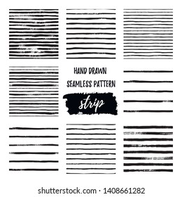 Set black and white hand draw vector seamless patterns Stripe Line. Endless textures in monochrome. Scandinavian simple style. Stylish trendy backgrounds of simple primitive scratchy textures, stripes