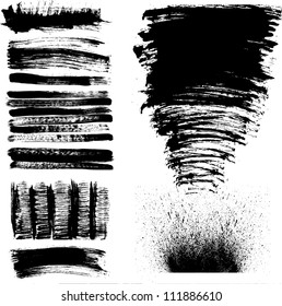 Set of black and white hand drawn grunge paint stains