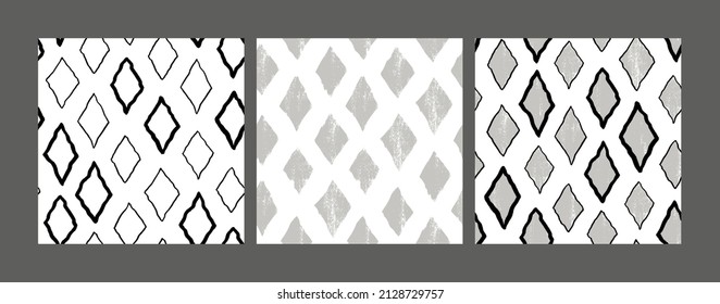 Set of black and white hand drawn seamless texture designs for backgrounds, fabrics and wrapping paper, vector illustration