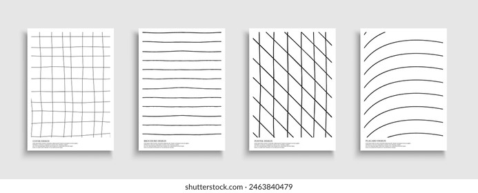 Conjunto de negro y blanco dibujado a mano rayas cubiertas, Plantillas, carteles, folletos, Anuncios, volantes, etc. Fondos de dibujo, postales, carteles, invitación, etiquetas, tarjetas con impresión creativa con líneas