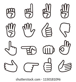 set of black and white hand sign icons