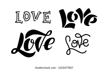 set of black and white hand written lettering about love to valentines day design poster, greeting card, photo album, banner, calligraphy vector illustration collection