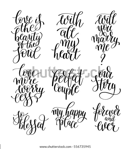 Set Black White Hand Written Lettering Stock Vector (Royalty Free ...