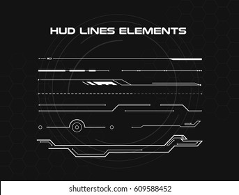 Set of black and white hud lines infographic elements. Head-up display elements for the web and app. Futuristic user interface. Virtual graphic.