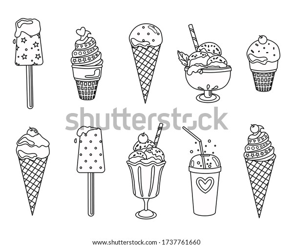 Set Black White Ice Cream Outlines Stock Vector (Royalty Free ...