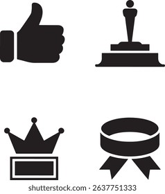 Set of black and white icon illustrations representing awards recognition and achievement