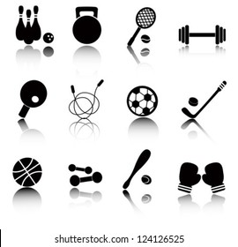 Set black and white icon with sports items
