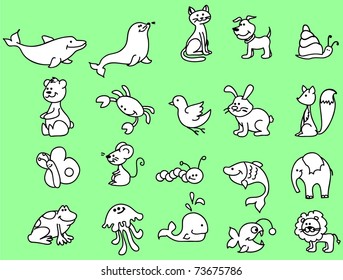 set of black and white icons of animals