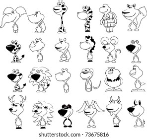 set of black and white icons of animals,