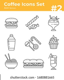 Set of black and white icons for cafes and restaurants No. 2.