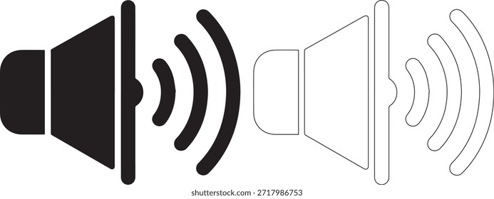 Un conjunto de iconos en blanco y negro con un altavoz con ondas de sonido a la izquierda y una versión delineada a la derecha.